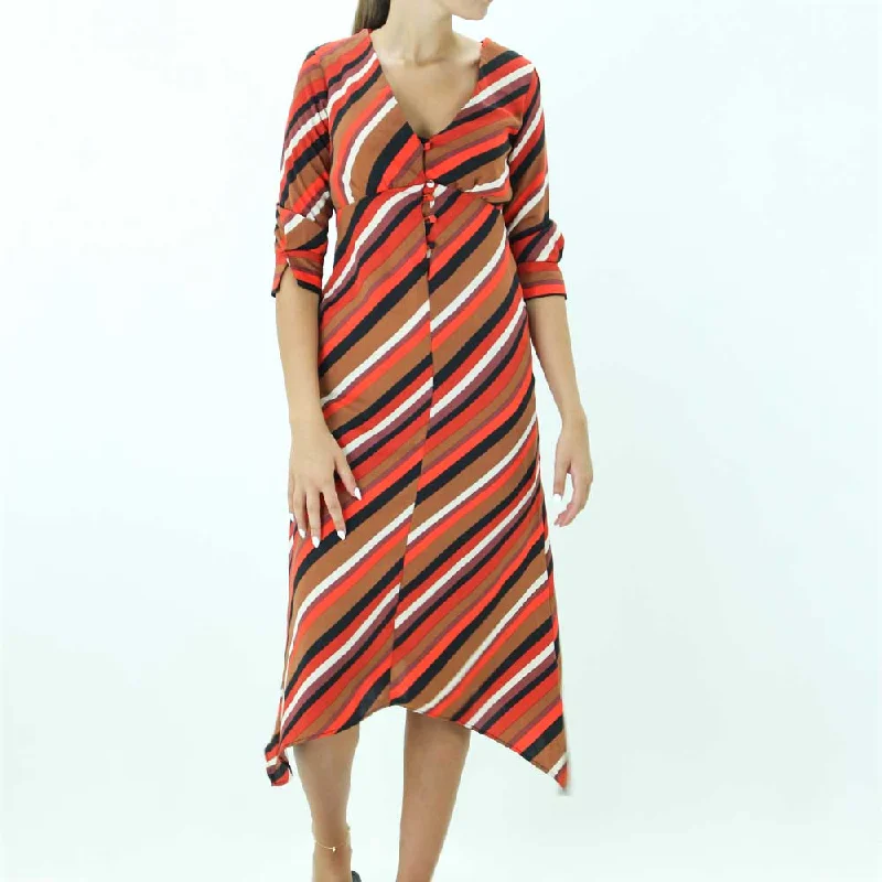 Women's Striped Colorblock Midi Dress,Multi Stylish Striped Midi Dress