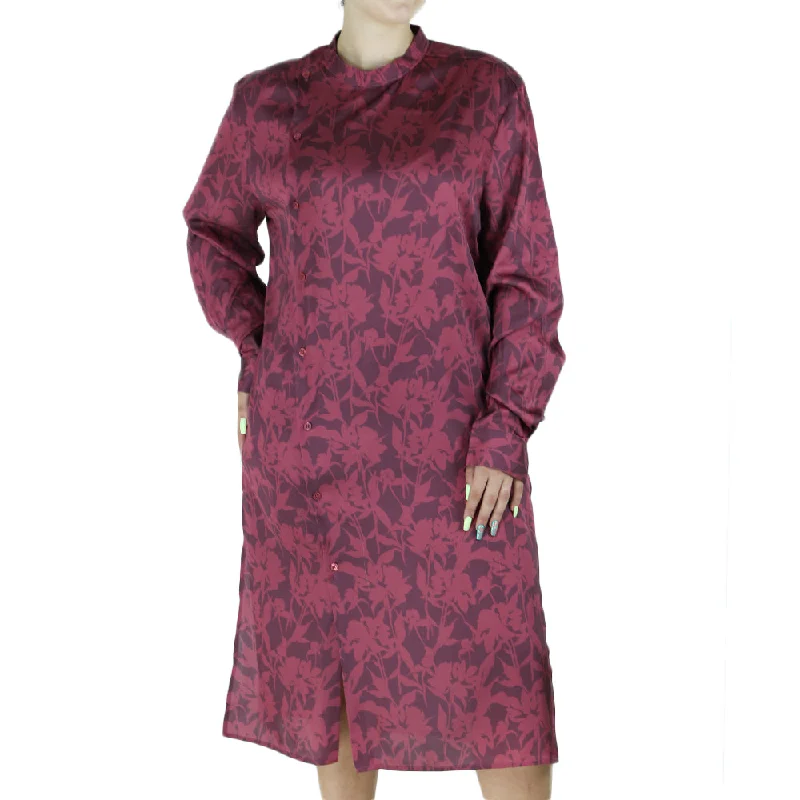 Women's Printed Midi Dress,Burgundy Stylish Cold Shoulder Midi Dress