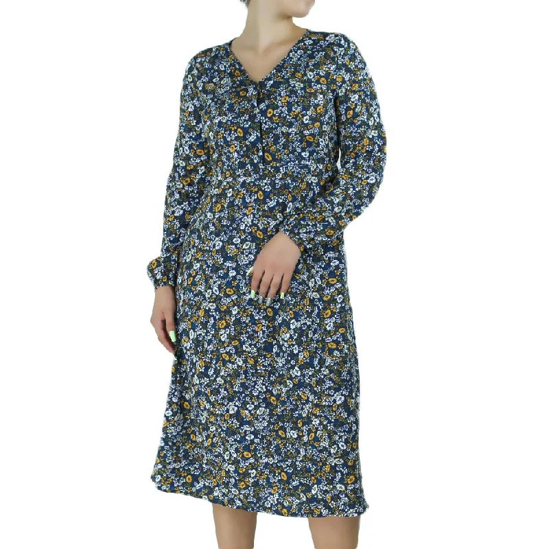 Women's Floral-Print Midi Dress,Navy Fashionable A-Line Midi Dress