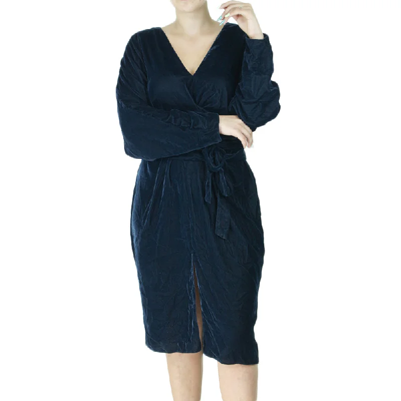 Women's A-Line Velvet Midi Dress,Navy Comfortable Button Front Midi Dress