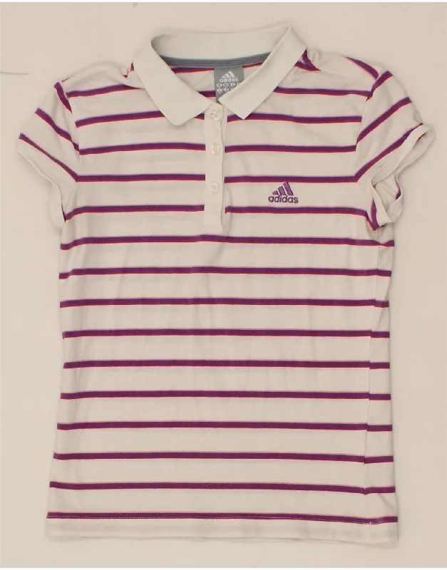 ADIDAS Womens Polo Shirt UK 10 Small White Striped Modern Casual Short Sleeve