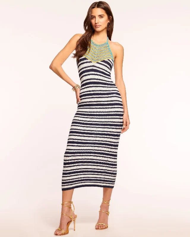 Annabella Knit Halter Midi Dress Stylish Off-Shoulder Ruffle Dress