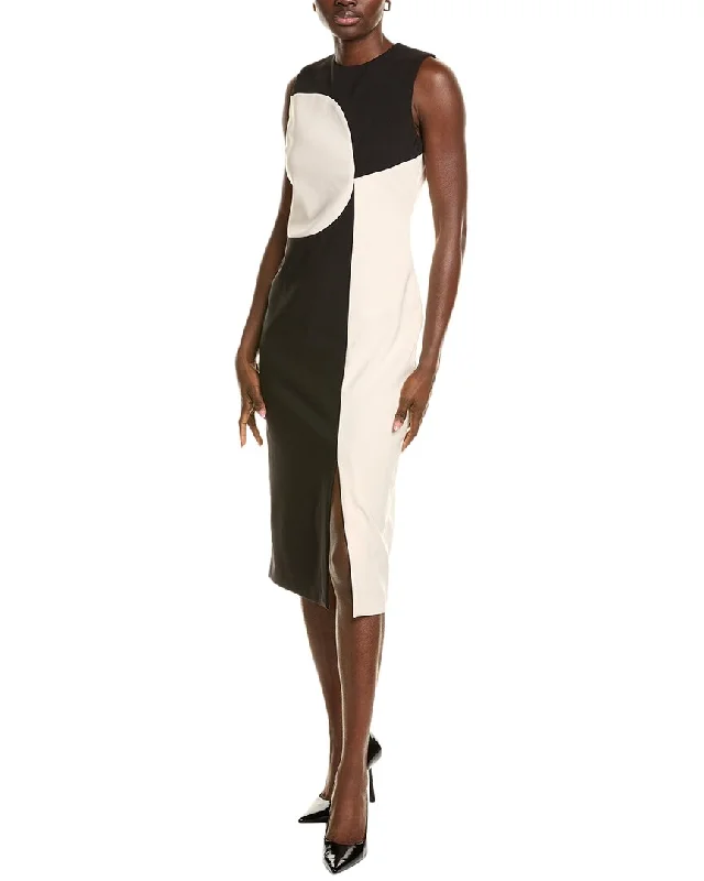 Anne Klein Abstract Colorblocked Midi Dress Comfortable Deep V Midi Dress