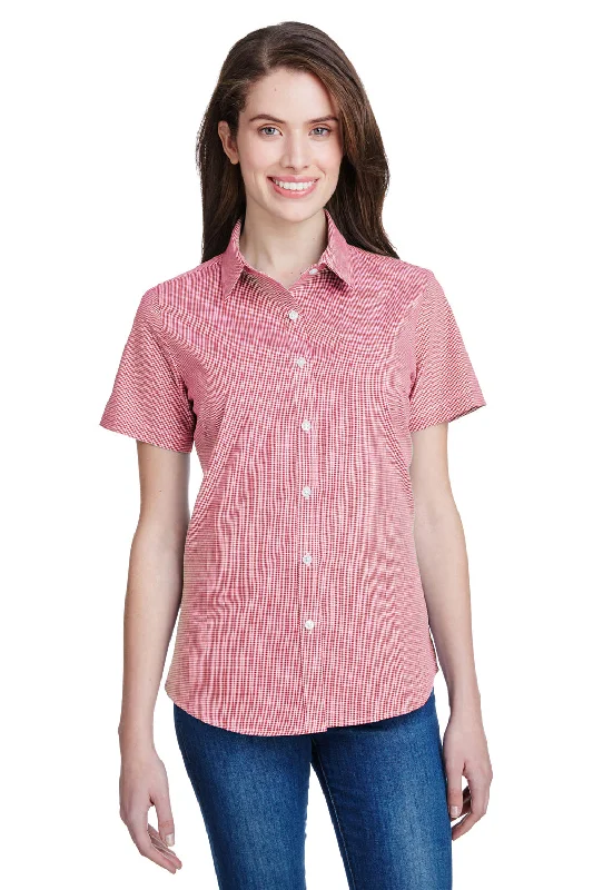 Artisan Collection Womens Microcheck Gingham Short Sleeve Button Down Shirt - Red/White Classic Denim Short Sleeve