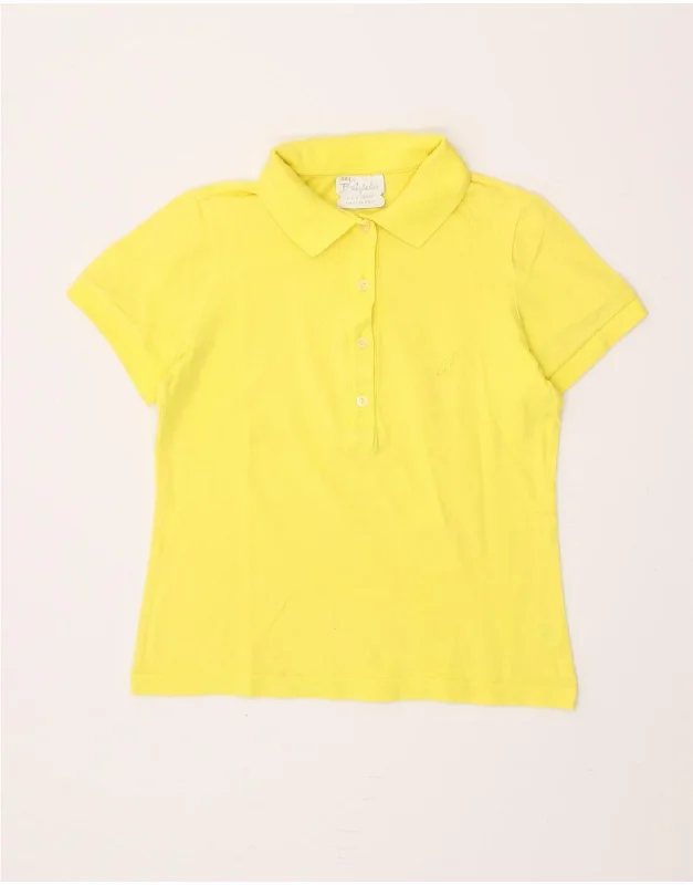 AUSTRALIAN L'ALPINA Womens Polo Shirt IT 44 Medium Yellow Cotton Classic Solid Short Shirt