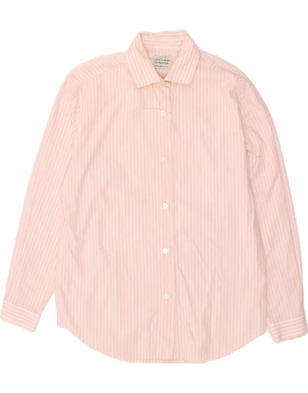 BENETTON Womens Shirt IT 42 Medium Pink Pinstripe Cotton Classic Short Sleeve Tunic