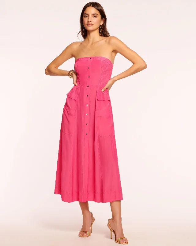 Blair Strapless Smocked Midi Dress Stylish High-Waisted Midi Dress