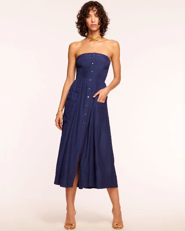 Blair Strapless Smocked Midi Dress Elegant Pleated Detail Midi Dress