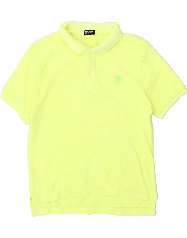 BLAUER Womens Polo Shirt UK 14 Medium Yellow Classic Short Sleeve Tunic