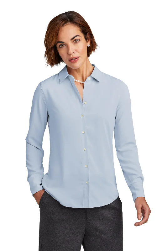 Brooks Brothers Womens Satin Anti Static Long Sleeve Button Down Shirt - Heritage Blue Soft Cotton Short Shirt