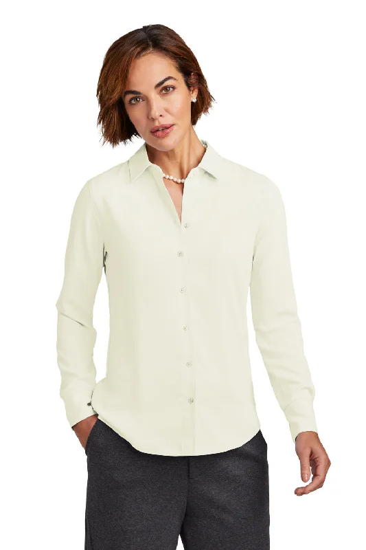 Brooks Brothers Womens Satin Anti Static Long Sleeve Button Down Shirt - Off White Classic Short Sleeve Blouse