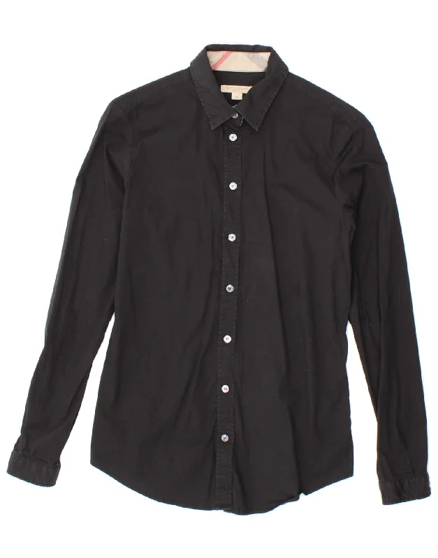 BURBERRY Womens Shirt UK 6 XS Black Cotton Relaxed Fit Short Shirt