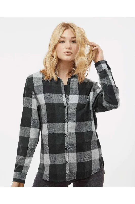 Burnside Womens Boyfriend Flannel Long Sleeve Button Down Shirt - Black/Grey Fashionable Sheer Short Shirt