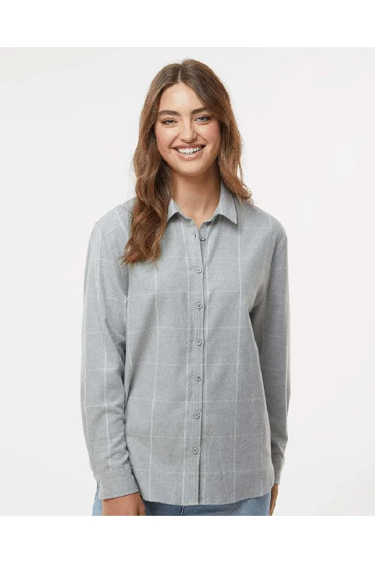 Burnside Womens Boyfriend Flannel Long Sleeve Button Down Shirt - Grey/White Relaxed Cotton Short Blouse