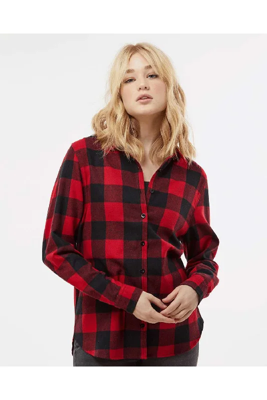 Burnside Womens Boyfriend Flannel Long Sleeve Button Down Shirt - Red/Black Buffalo Casual Ruffle Short Shirt