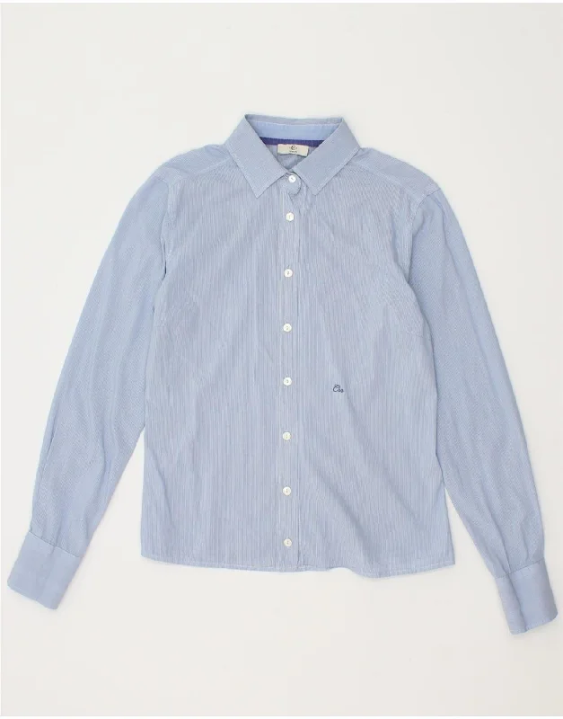 CERRUTI 1881 Womens Shirt UK 10 Small Blue Pinstripe Classic Short Sleeve Blouse