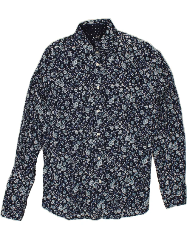 CHAPS Womens Shirt UK 12 Medium Navy Blue Floral Casual Button-Down Short Shirt