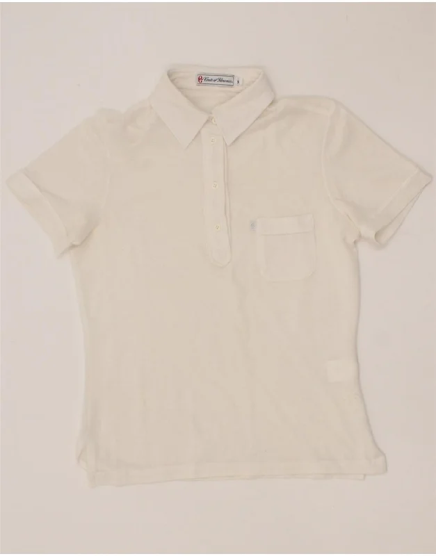 CONTE OF FLORENCE Womens Polo Shirt UK 8 Small White Cotton Cozy Cotton Short Tee