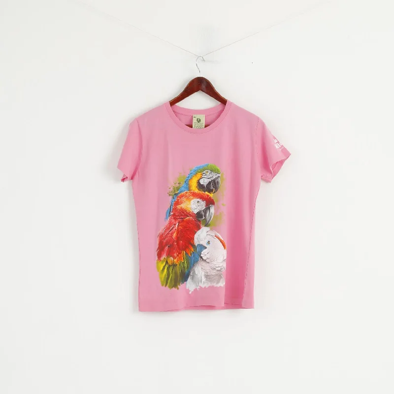 Ralf Nature Women XL Shirt Pink Cotton Parrot Oasis Wildlife Short Sleeve Top Chic Embellished Short Sleeve