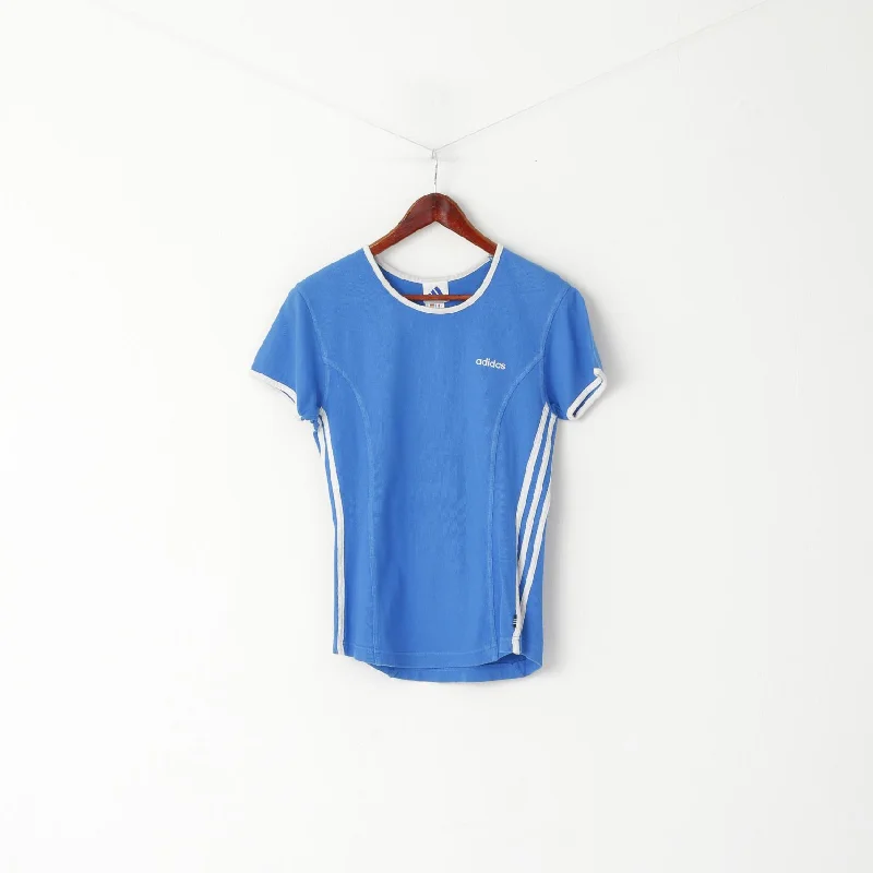 Adidas Women 10 38 S Shirt Blue Vintage Cotton Crew Neck Sport Top Relaxed Short Sleeve Tee