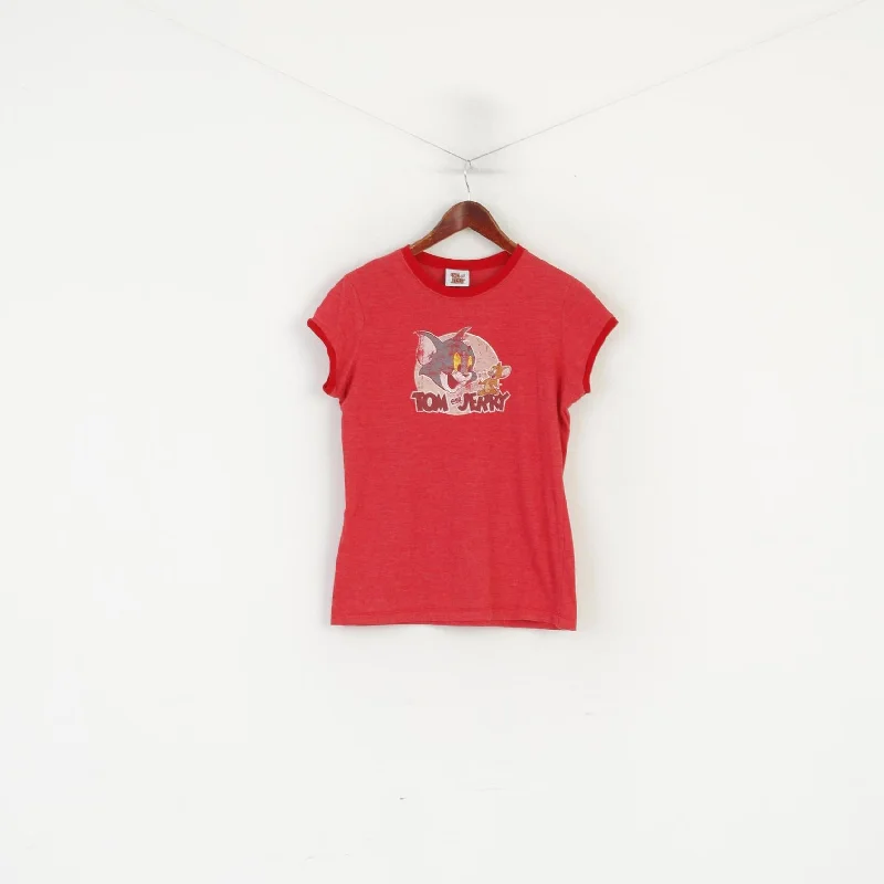 Dunnes Stores Tom and Jerry Women 18 L Shirt Red Cotton Cartoon Network Top Elegant Longline Short Shirt