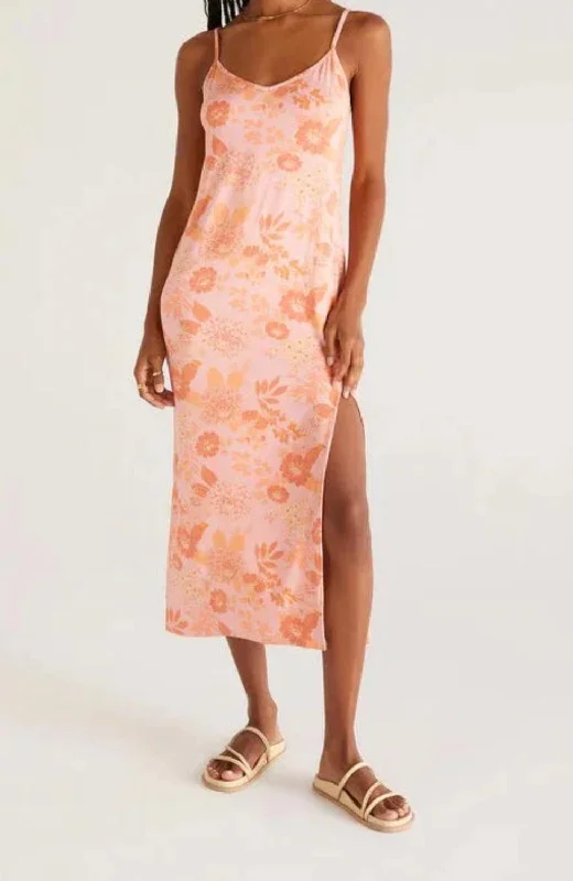 Cora Floral Midi Dress In Sunkist Trendy Knit Midi Dress