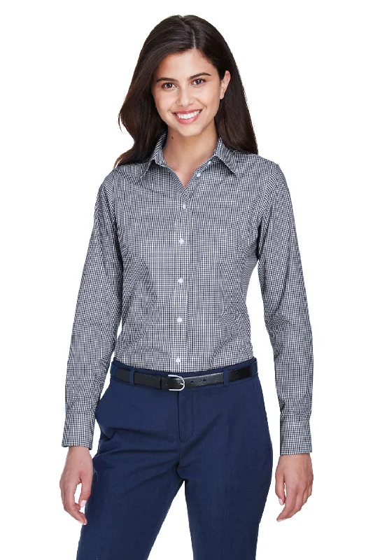 Devon & Jones Womens Crown Woven Collection Wrinkle Resistant Long Sleeve Button Down Shirt - Navy Blue Stylish Short Sleeve Top