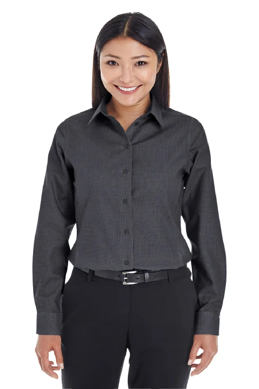 Devon & Jones Womens Crown Woven Collection Wrinkle Resistant Long Sleeve Button Down Shirt - Black Fashionable Button-Front Short Sleeve