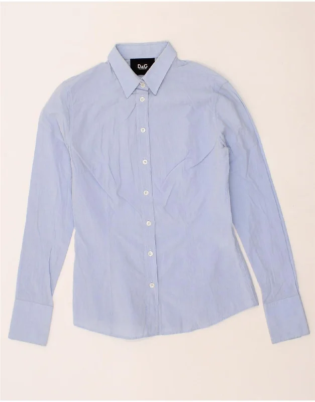 DOLCE & GABBANA Womens Shirt IT 44 Medium Blue Cotton Casual Boxy Short Shirt