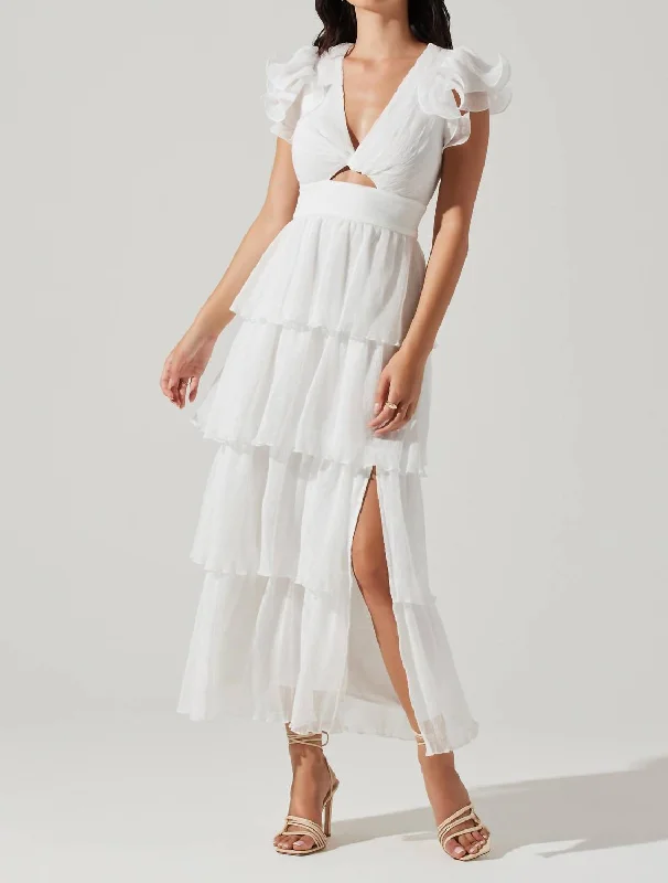 Emporia Tiered Tulle Midi Dress In White Stylish Satin Midi Dress