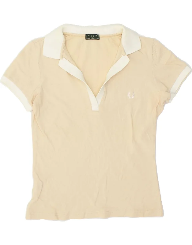 FRED PERRY Womens Polo Shirt UK 12 Medium Beige Cotton Modern Casual Short Sleeve