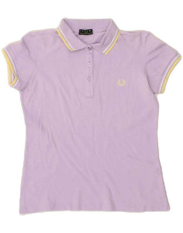 FRED PERRY Womens Polo Shirt UK 12 Medium Purple Trendy Short Sleeve Tunic