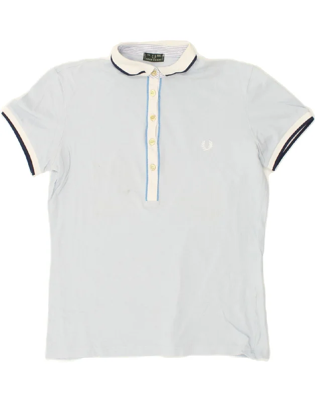 FRED PERRY Womens Polo Shirt UK 20 2XL Blue Elegant Off-Shoulder Short Shirt