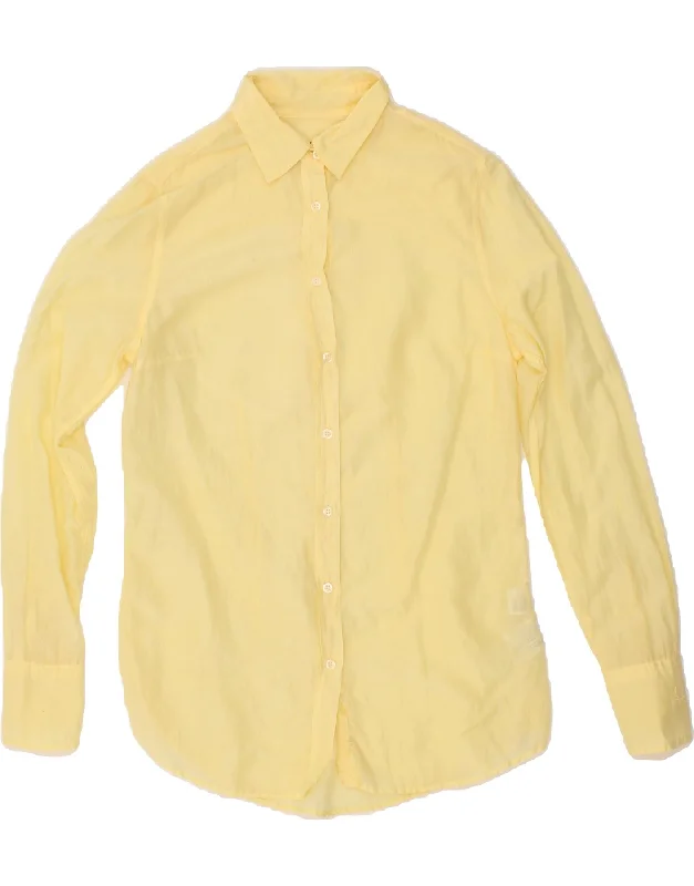 FRED PERRY Womens Shirt UK 10 Small Yellow Cotton Elegant Silk Short Shirt