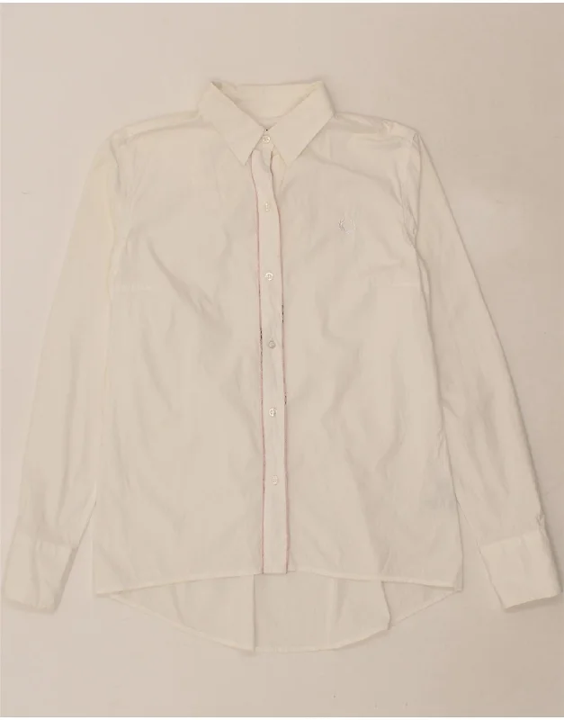 FRED PERRY Womens Shirt UK 14 Large White Cotton Trendy Turtleneck Short Shirt