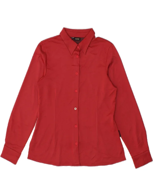 GIANFRANCO FERRE Womens Shirt Blouse UK 10 Small Red Polyamide Fashionable Pleated Short Shirt