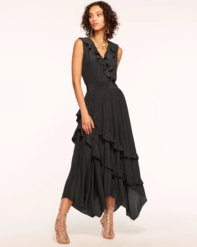 Hadlee Ruffled Midi Dress Trendy Fit-and-Flare Midi Dress