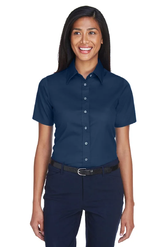 Harriton Womens Wrinkle Resistant Short Sleeve Button Down Shirt - Navy Blue Comfortable Graphic Short Sleeve