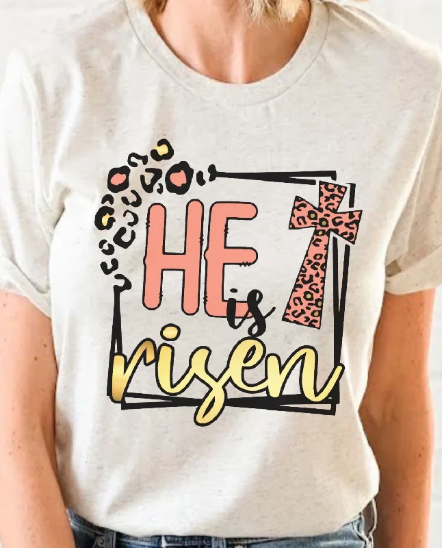 He Is Risen Leopard Box Shirt Cozy Knit Short Sleeve Top