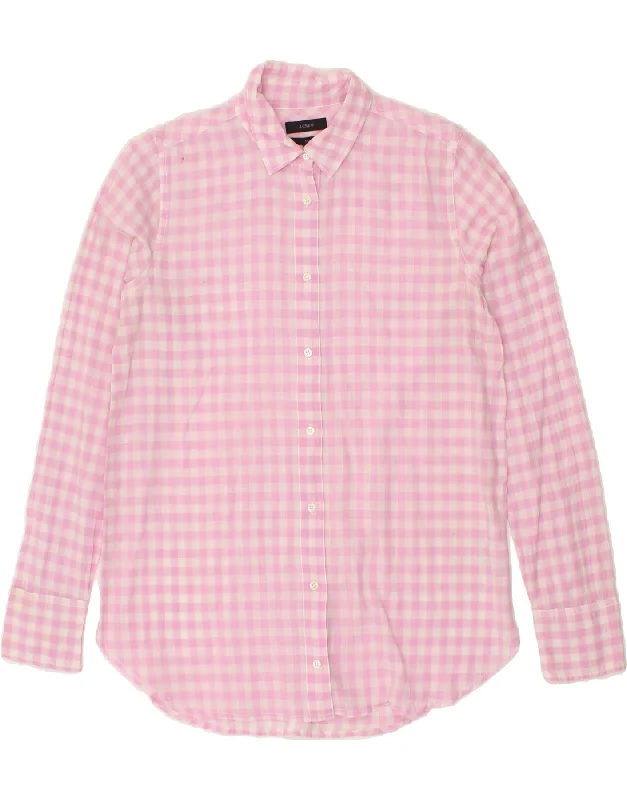 J. CREW Womens Shirt US 4 Small Pink Gingham Cotton Classic Denim Short Sleeve