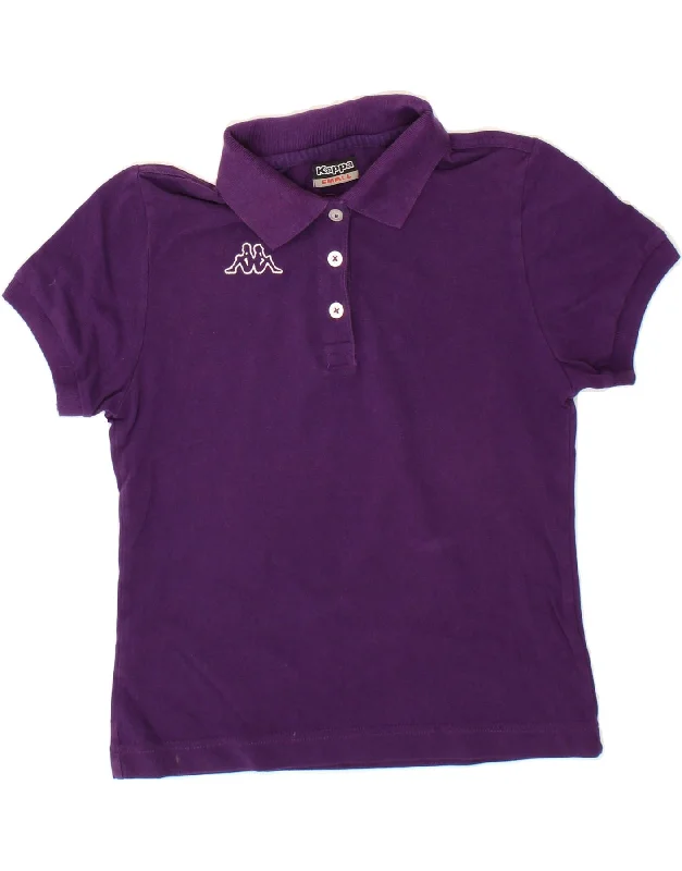 KAPPA Womens Polo Shirt UK 10 Small Purple Classic V-Neck Short Shirt