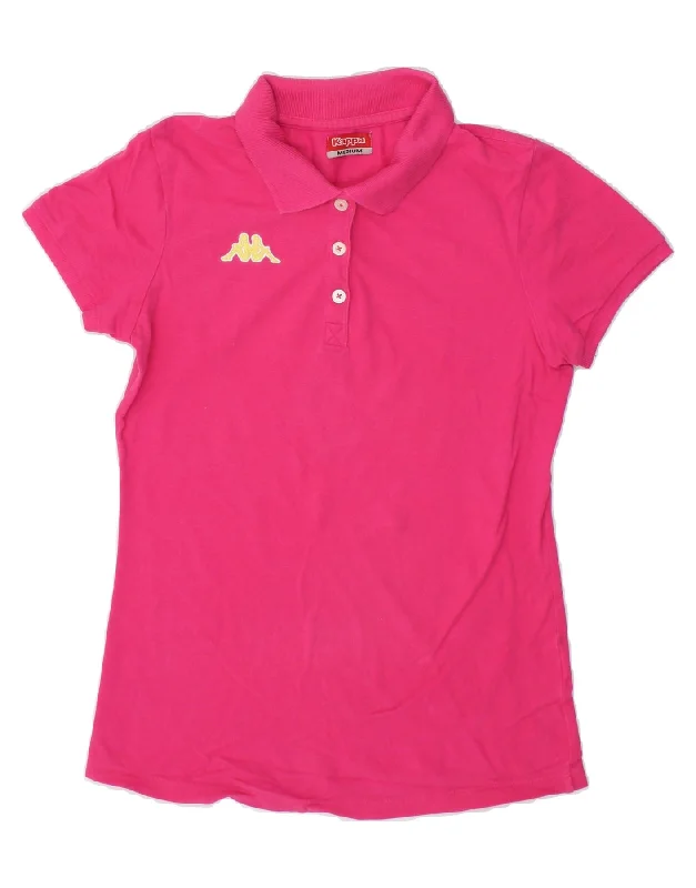 KAPPA Womens Polo Shirt UK 12 Medium Pink Cotton Casual Oversized Short Shirt