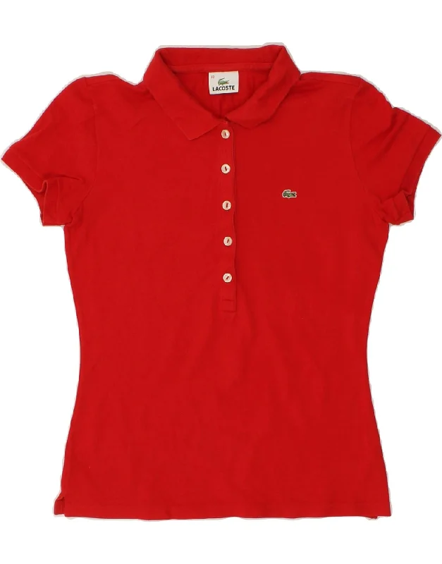 LACOSTE Womens Polo Shirt Size 40 Medium Red Cotton Chic V-Neck Short Blouse