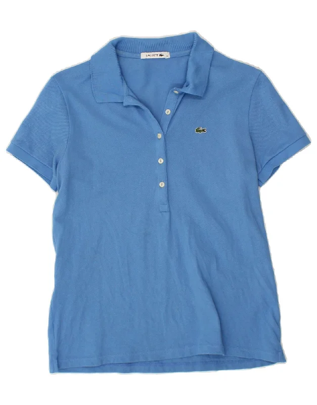 LACOSTE Womens Polo Shirt Size 44 Large Blue Cotton Relaxed Fit Short Sleeve Top