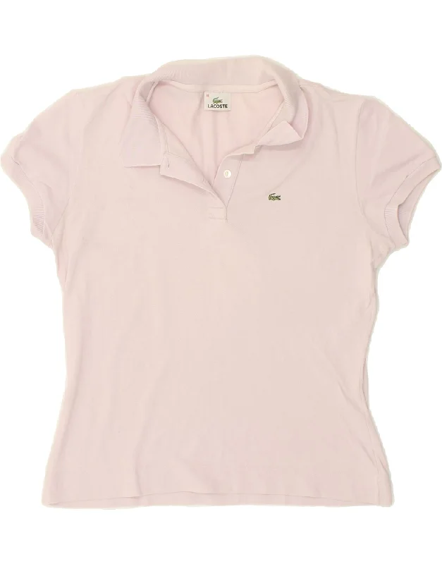 LACOSTE Womens Polo Shirt Size 46 XL Pink Cotton Cozy Striped Short Sleeve