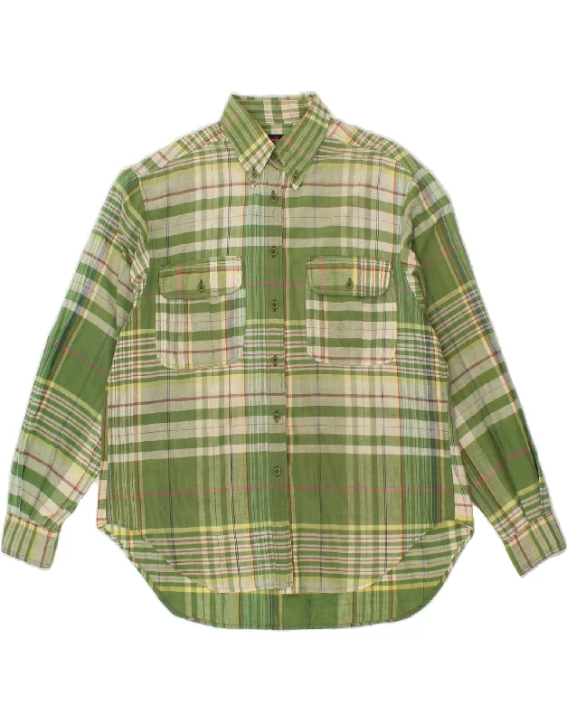 LES COPAINS Womens Shirt UK 18 XL Green Check Cotton Cozy Printed Short Shirt