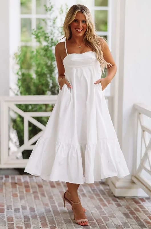 Made for Madrid Midi Dress - White Chic Lace Detail Midi Dress