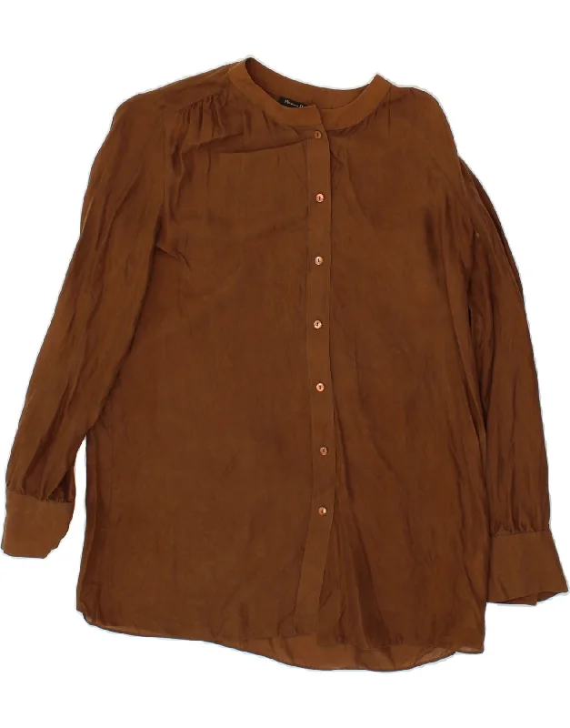 MASSIMO DUTTI Womens Shirt Blouse EU 38 Small Brown Silk Comfortable Stretch Short Shirt