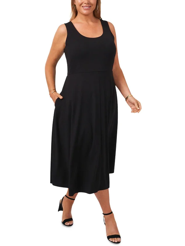 Plus Womens Stretch Mid Calf Midi Dress Elegant Velvet Midi Dress