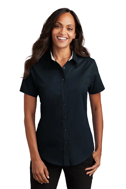 Port Authority Womens Easy Care Wrinkle Resistant Short Sleeve Button Down Shirt - Classic Navy Blue - Closeout Modern Fit Short Sleeve